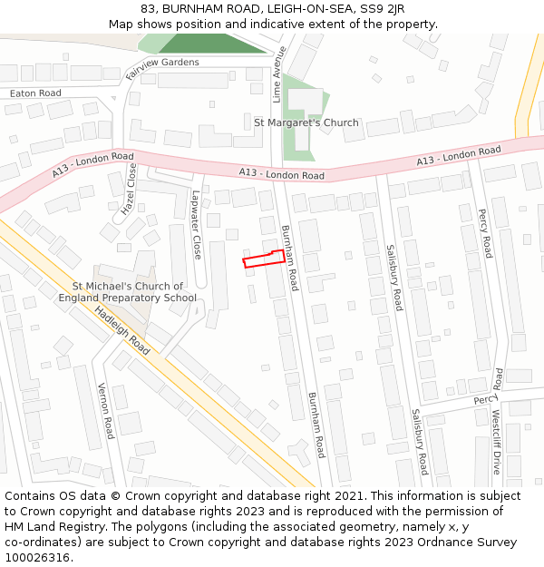 83, BURNHAM ROAD, LEIGH-ON-SEA, SS9 2JR: Location map and indicative extent of plot