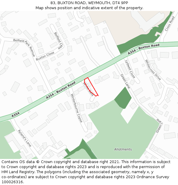 83, BUXTON ROAD, WEYMOUTH, DT4 9PP: Location map and indicative extent of plot