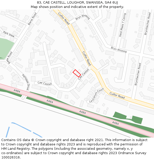 83, CAE CASTELL, LOUGHOR, SWANSEA, SA4 6UJ: Location map and indicative extent of plot