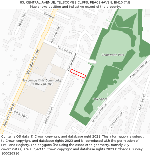 83, CENTRAL AVENUE, TELSCOMBE CLIFFS, PEACEHAVEN, BN10 7NB: Location map and indicative extent of plot