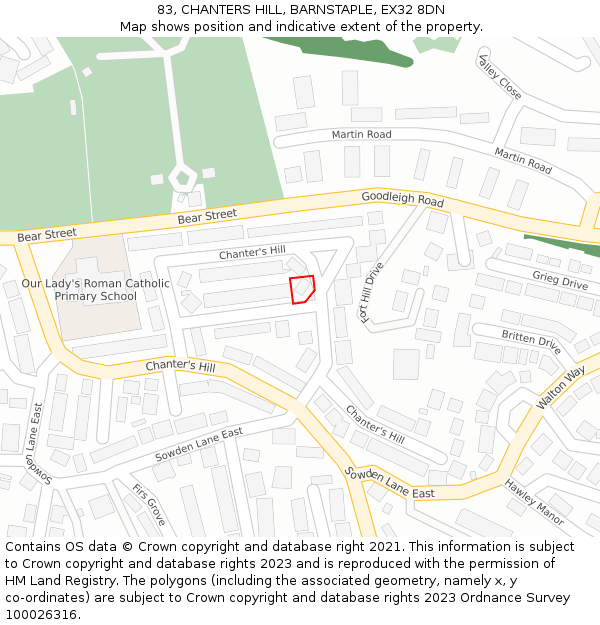 83, CHANTERS HILL, BARNSTAPLE, EX32 8DN: Location map and indicative extent of plot