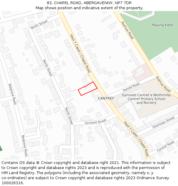 83, CHAPEL ROAD, ABERGAVENNY, NP7 7DR: Location map and indicative extent of plot
