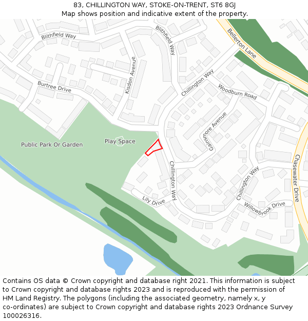 83, CHILLINGTON WAY, STOKE-ON-TRENT, ST6 8GJ: Location map and indicative extent of plot