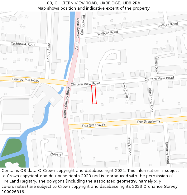 83, CHILTERN VIEW ROAD, UXBRIDGE, UB8 2PA: Location map and indicative extent of plot