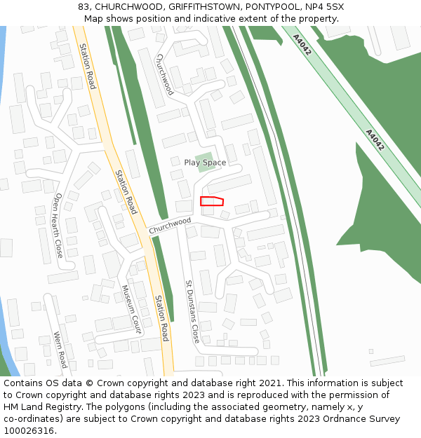 83, CHURCHWOOD, GRIFFITHSTOWN, PONTYPOOL, NP4 5SX: Location map and indicative extent of plot