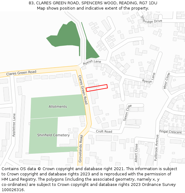 83, CLARES GREEN ROAD, SPENCERS WOOD, READING, RG7 1DU: Location map and indicative extent of plot