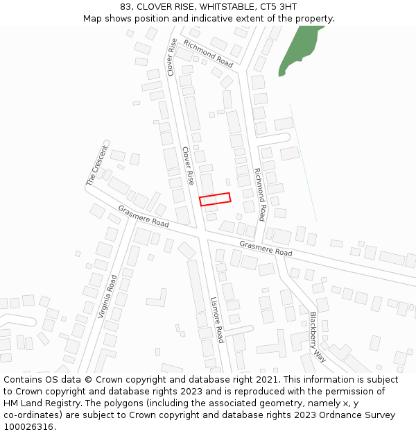 83, CLOVER RISE, WHITSTABLE, CT5 3HT: Location map and indicative extent of plot