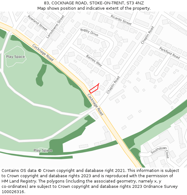 83, COCKNAGE ROAD, STOKE-ON-TRENT, ST3 4NZ: Location map and indicative extent of plot