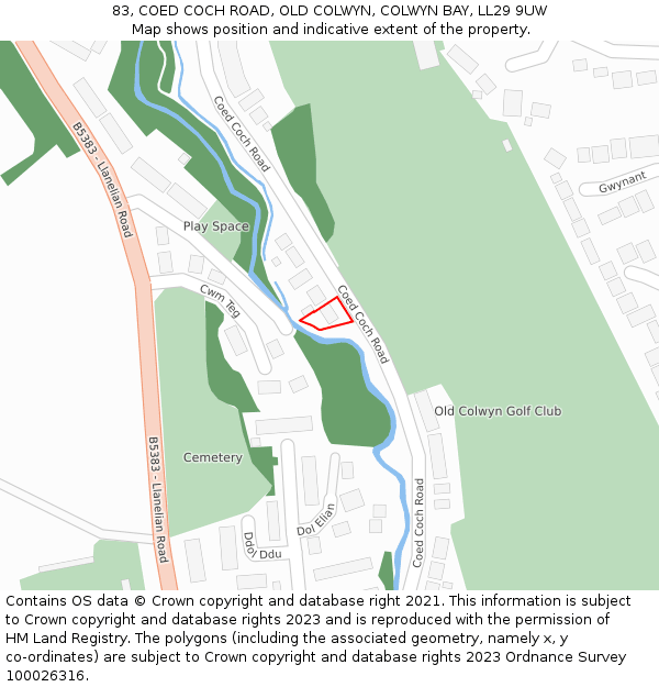 83, COED COCH ROAD, OLD COLWYN, COLWYN BAY, LL29 9UW: Location map and indicative extent of plot