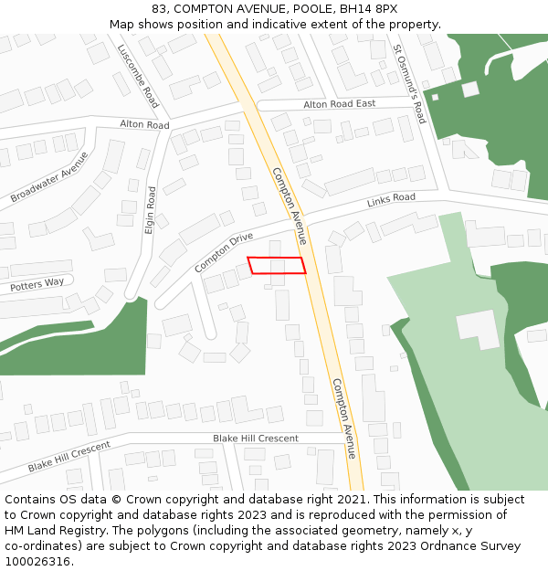 83, COMPTON AVENUE, POOLE, BH14 8PX: Location map and indicative extent of plot