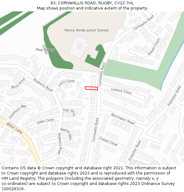 83, CORNWALLIS ROAD, RUGBY, CV22 7HL: Location map and indicative extent of plot