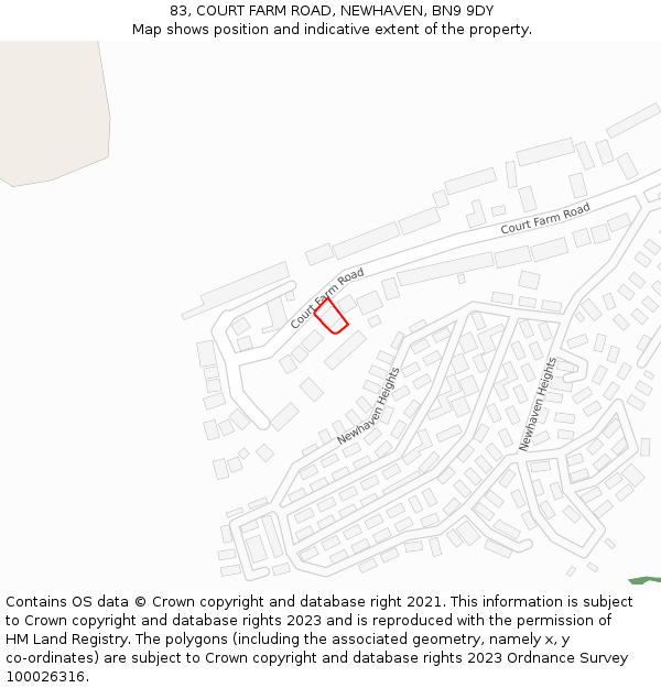 83, COURT FARM ROAD, NEWHAVEN, BN9 9DY: Location map and indicative extent of plot