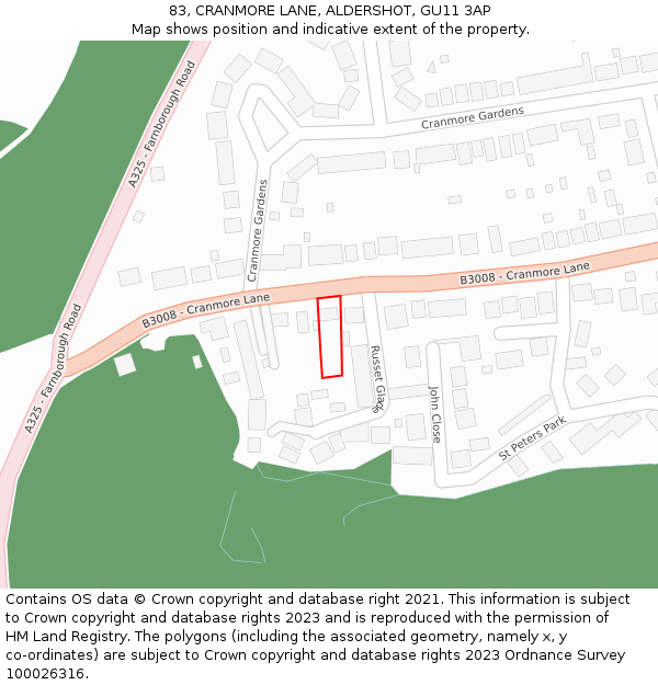 83, CRANMORE LANE, ALDERSHOT, GU11 3AP: Location map and indicative extent of plot