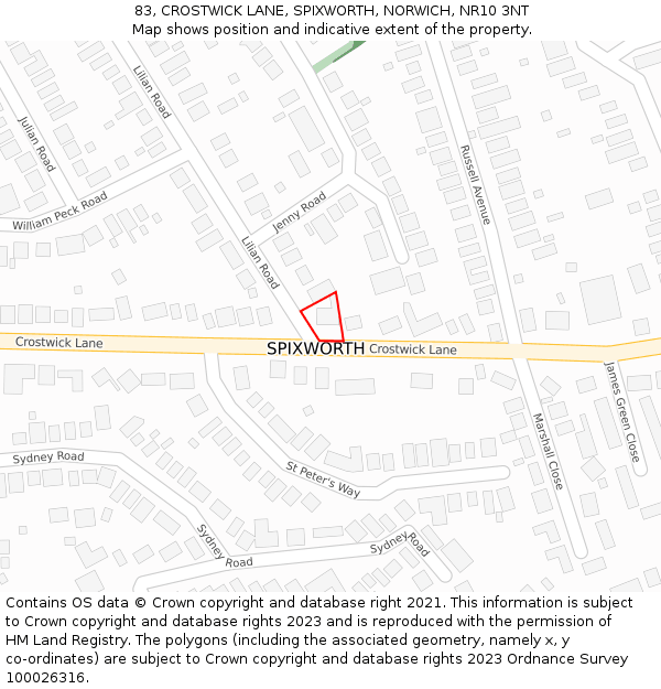 83, CROSTWICK LANE, SPIXWORTH, NORWICH, NR10 3NT: Location map and indicative extent of plot