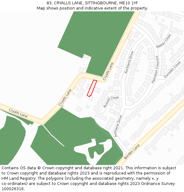 83, CRYALLS LANE, SITTINGBOURNE, ME10 1YF: Location map and indicative extent of plot