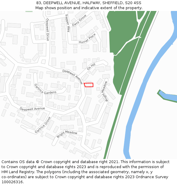 83, DEEPWELL AVENUE, HALFWAY, SHEFFIELD, S20 4SS: Location map and indicative extent of plot