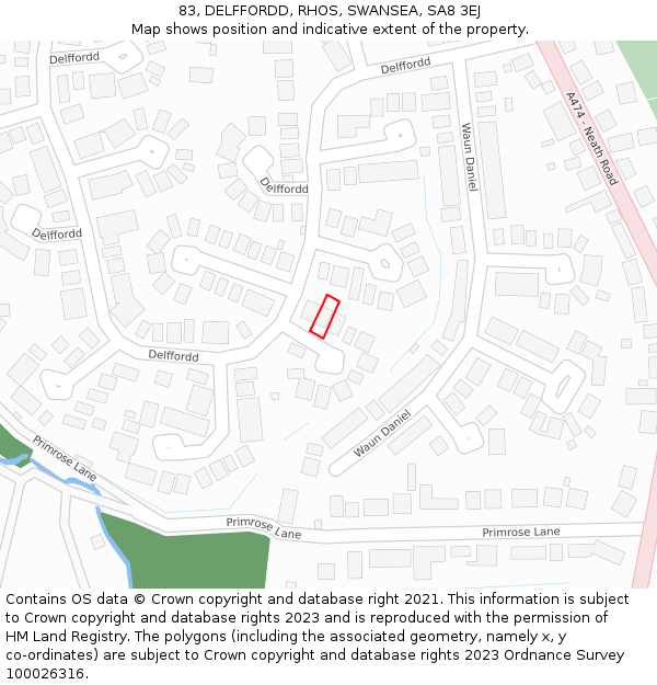 83, DELFFORDD, RHOS, SWANSEA, SA8 3EJ: Location map and indicative extent of plot