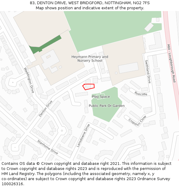 83, DENTON DRIVE, WEST BRIDGFORD, NOTTINGHAM, NG2 7FS: Location map and indicative extent of plot