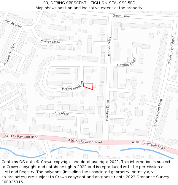 83, DERING CRESCENT, LEIGH-ON-SEA, SS9 5RD: Location map and indicative extent of plot
