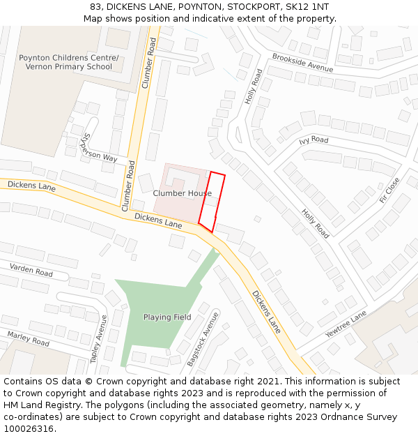 83, DICKENS LANE, POYNTON, STOCKPORT, SK12 1NT: Location map and indicative extent of plot