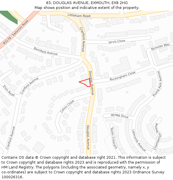 83, DOUGLAS AVENUE, EXMOUTH, EX8 2HG: Location map and indicative extent of plot