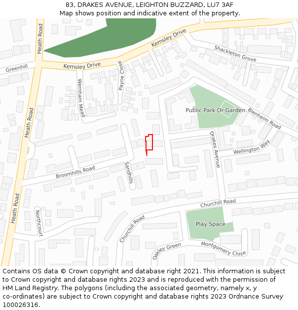 83, DRAKES AVENUE, LEIGHTON BUZZARD, LU7 3AF: Location map and indicative extent of plot