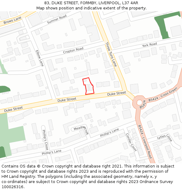 83, DUKE STREET, FORMBY, LIVERPOOL, L37 4AR: Location map and indicative extent of plot