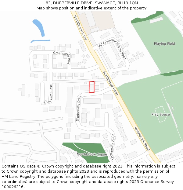 83, DURBERVILLE DRIVE, SWANAGE, BH19 1QN: Location map and indicative extent of plot