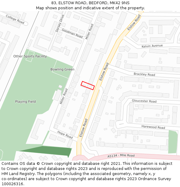 83, ELSTOW ROAD, BEDFORD, MK42 9NS: Location map and indicative extent of plot