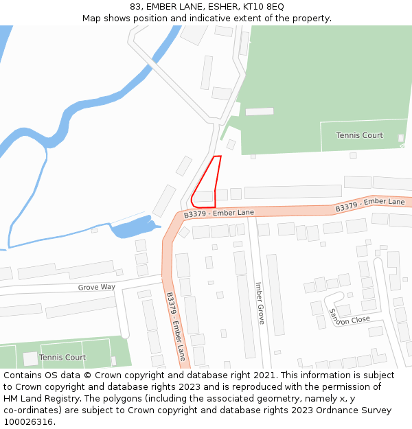 83, EMBER LANE, ESHER, KT10 8EQ: Location map and indicative extent of plot