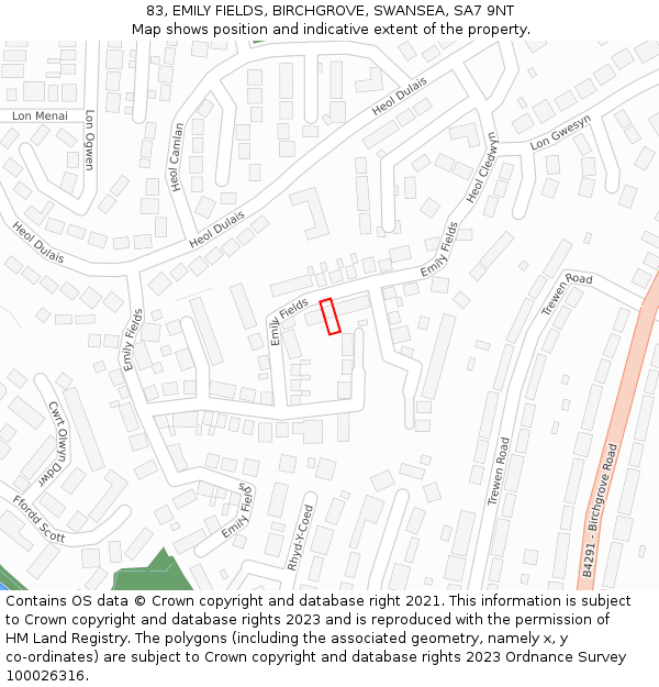 83, EMILY FIELDS, BIRCHGROVE, SWANSEA, SA7 9NT: Location map and indicative extent of plot