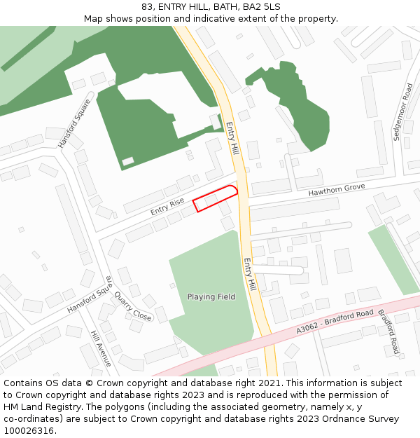 83, ENTRY HILL, BATH, BA2 5LS: Location map and indicative extent of plot