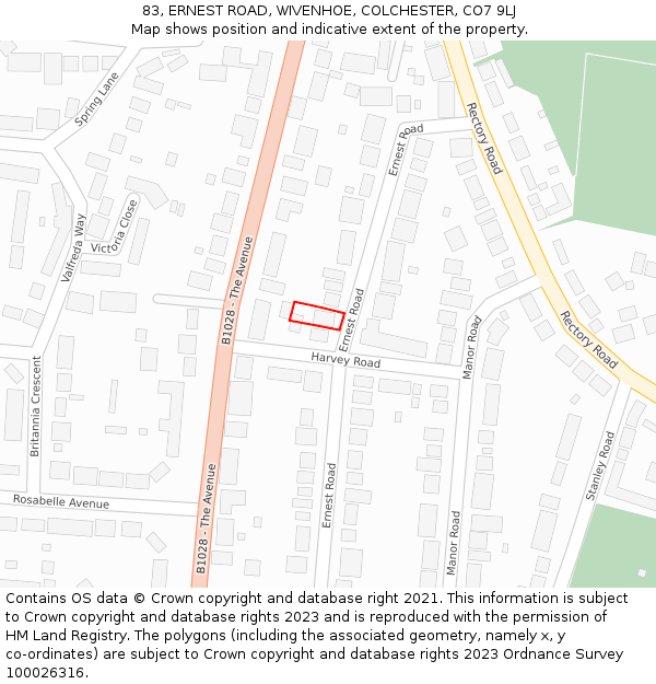 83, ERNEST ROAD, WIVENHOE, COLCHESTER, CO7 9LJ: Location map and indicative extent of plot