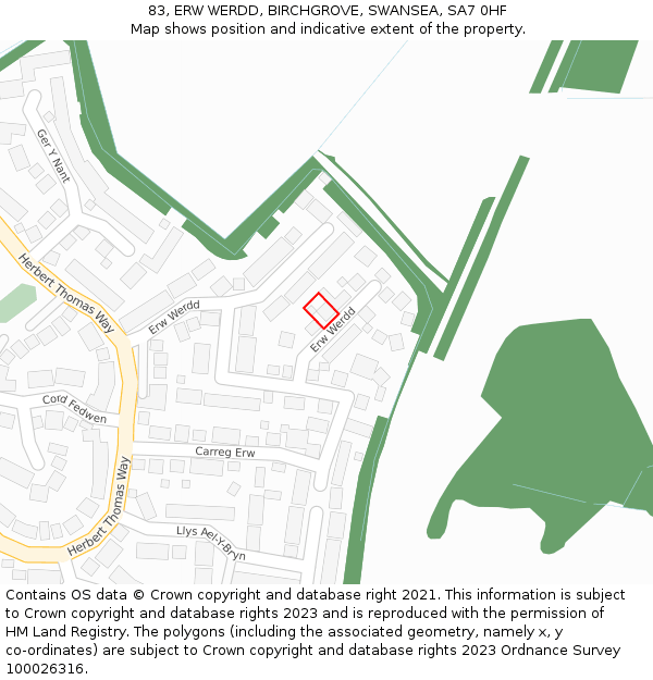 83, ERW WERDD, BIRCHGROVE, SWANSEA, SA7 0HF: Location map and indicative extent of plot