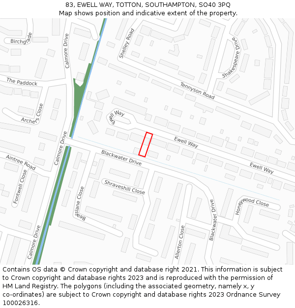 83, EWELL WAY, TOTTON, SOUTHAMPTON, SO40 3PQ: Location map and indicative extent of plot