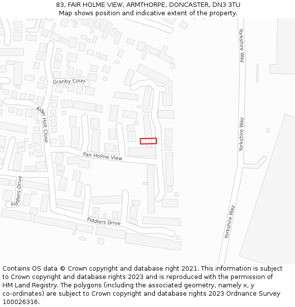 83, FAIR HOLME VIEW, ARMTHORPE, DONCASTER, DN3 3TU: Location map and indicative extent of plot