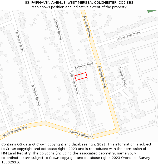 83, FAIRHAVEN AVENUE, WEST MERSEA, COLCHESTER, CO5 8BS: Location map and indicative extent of plot