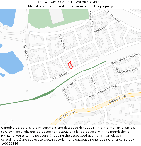 83, FAIRWAY DRIVE, CHELMSFORD, CM3 3FG: Location map and indicative extent of plot