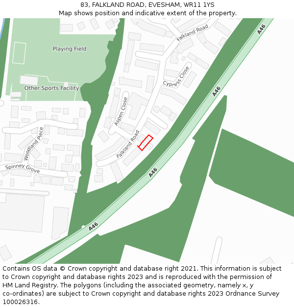 83, FALKLAND ROAD, EVESHAM, WR11 1YS: Location map and indicative extent of plot
