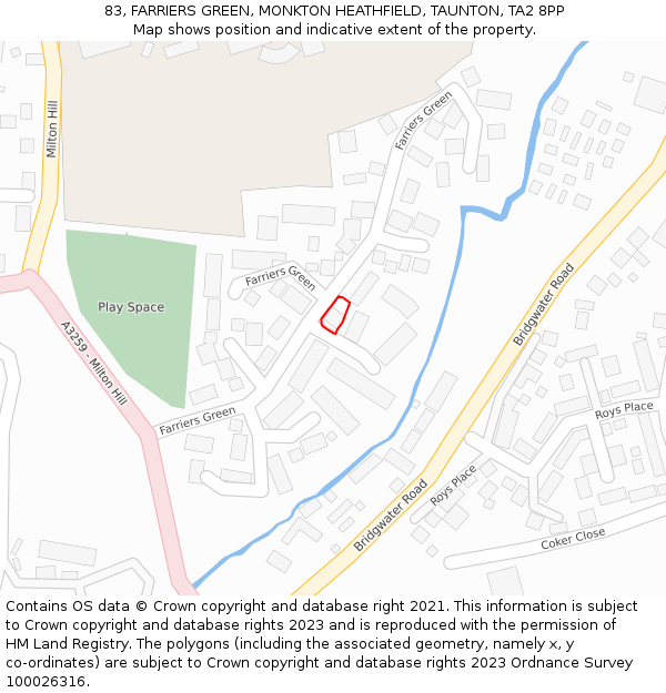 83, FARRIERS GREEN, MONKTON HEATHFIELD, TAUNTON, TA2 8PP: Location map and indicative extent of plot