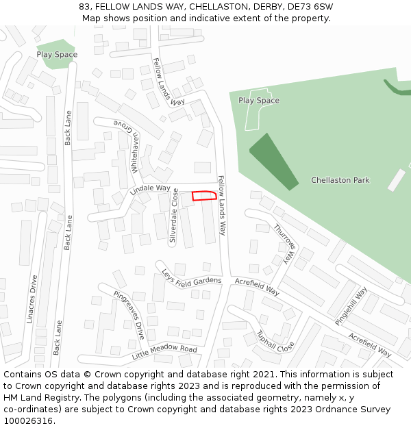 83, FELLOW LANDS WAY, CHELLASTON, DERBY, DE73 6SW: Location map and indicative extent of plot