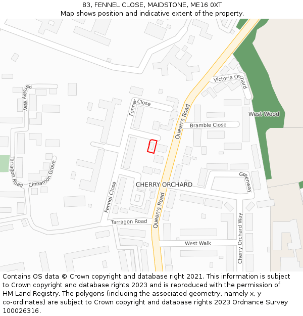 83, FENNEL CLOSE, MAIDSTONE, ME16 0XT: Location map and indicative extent of plot