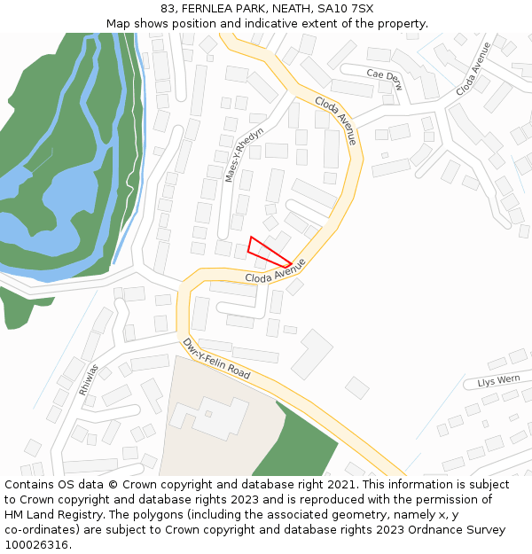 83, FERNLEA PARK, NEATH, SA10 7SX: Location map and indicative extent of plot