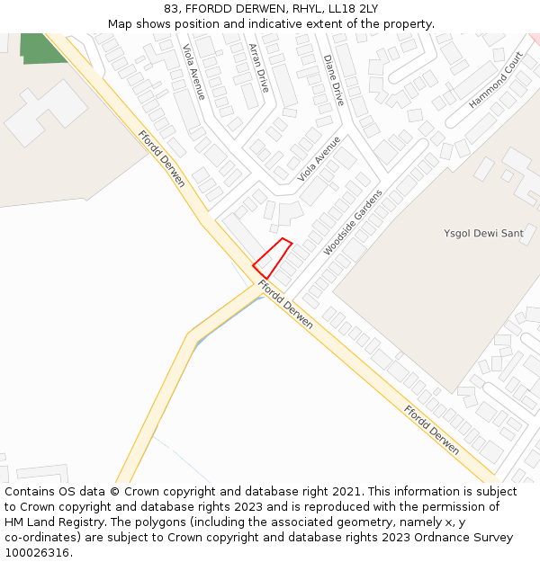 83, FFORDD DERWEN, RHYL, LL18 2LY: Location map and indicative extent of plot