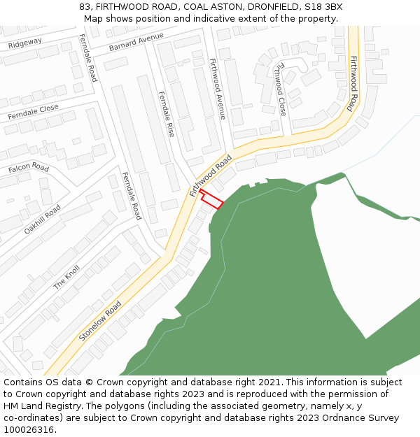 83, FIRTHWOOD ROAD, COAL ASTON, DRONFIELD, S18 3BX: Location map and indicative extent of plot