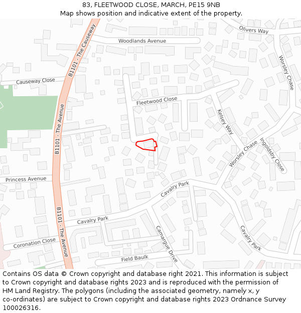 83, FLEETWOOD CLOSE, MARCH, PE15 9NB: Location map and indicative extent of plot