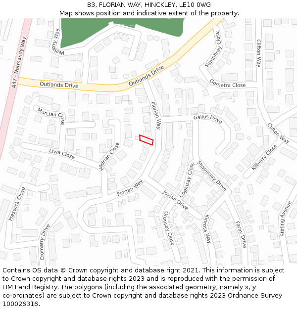 83, FLORIAN WAY, HINCKLEY, LE10 0WG: Location map and indicative extent of plot