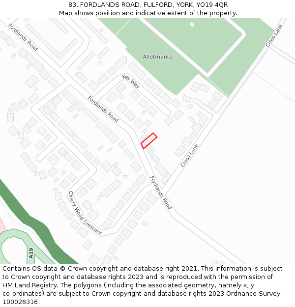 83, FORDLANDS ROAD, FULFORD, YORK, YO19 4QR: Location map and indicative extent of plot