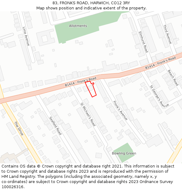 83, FRONKS ROAD, HARWICH, CO12 3RY: Location map and indicative extent of plot