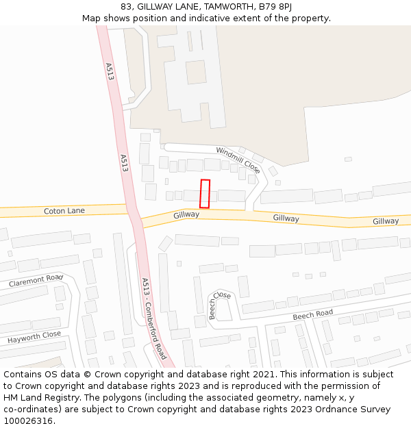 83, GILLWAY LANE, TAMWORTH, B79 8PJ: Location map and indicative extent of plot